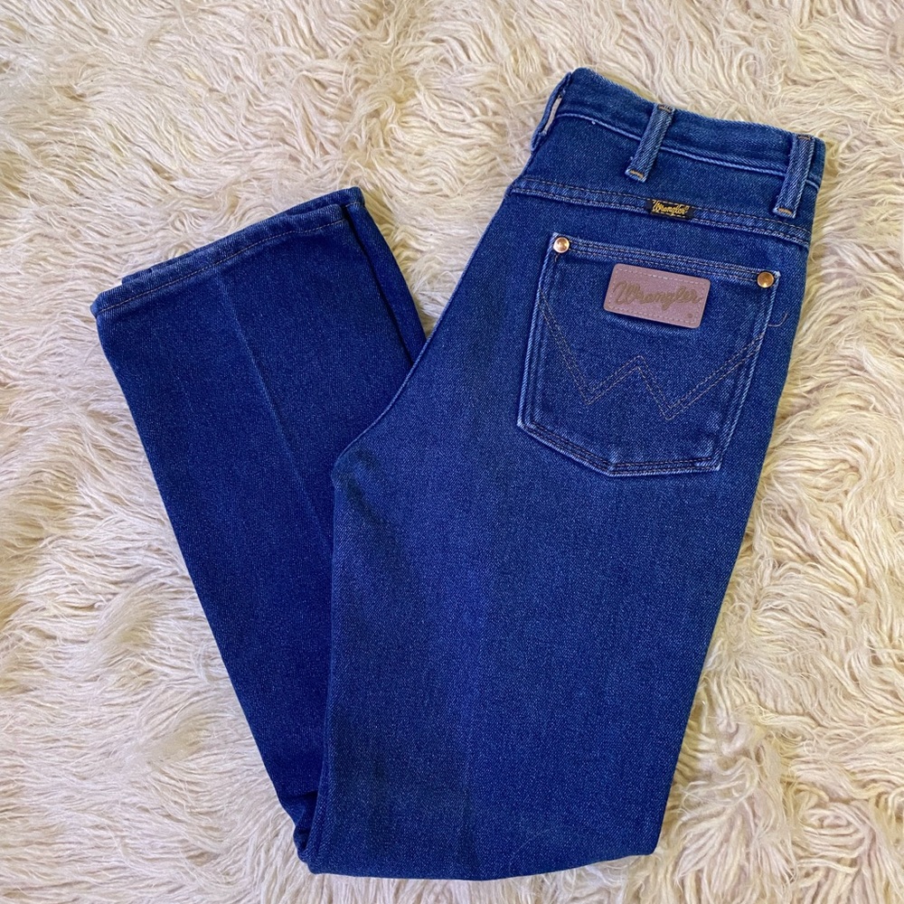 Vintage Wrangler High Waisted Straight Leg Indigo Jeans 937STR Made in USA 31x30